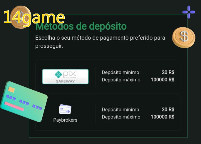 O cassino 14gamebet oferece uma grande variedade de métodos de pagamento